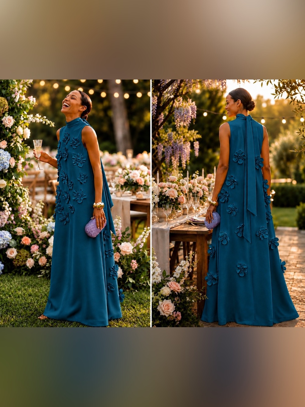 NWT Boutique Peacock Teal 3D Floral Appliqué Sleeveless Maxi Dress 4 & 0 - Picture 5 of 5